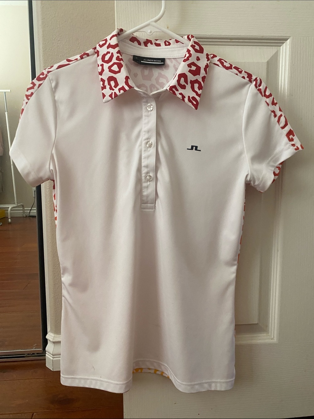 J.Lindeberg White Polo with Pink Leopard Trim